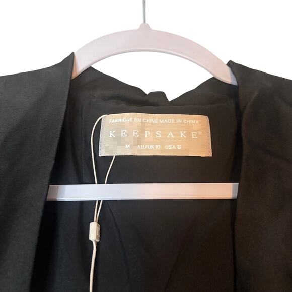 Keepsake Black Linen Balloon Sleeve Wrap Mini Dress M Cocktail Party NWT - Picture 5 of 6